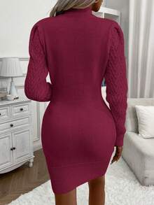 SHEIN LUNE 高領項鍊針織毛衣裙 - 酒紅色 - 查看 2