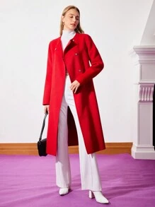 MOTF PREMIUM 束腰混紡羊毛外套 - 紅色 - 查看 5