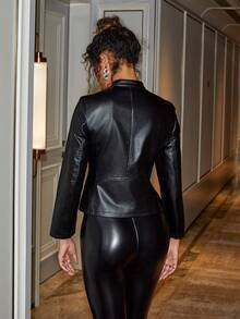 Áo khoác da PU bó eo đơn giản và gợi cảm dành cho nữ - màu đen - Xem 2