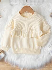 Suéter Con Dobladillo Con Volantes Para Niña - Albaricoque - Ver 1