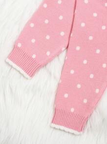 Em bé Cô gái Chấm bi Cổ tròn Áo len Mở Với Ruffled Cắt tỉa - Hồng - Xem 6