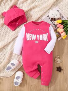 Infant Girls' Words Printed Colorblock Romper