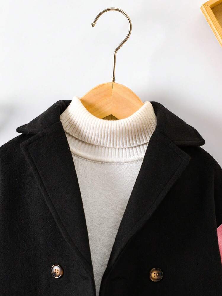 Little Girls' Simple Elegant Sweet Warm Color Block Woolen Coat With Comfortable Lining