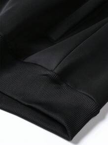 Men Long Sleeve Solid Zip Up Bomber Jacket, For Fall - Black - View 5