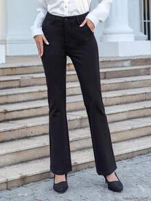 Women's Versatile Commuter Solid Color Flared Pants - Black - View 4