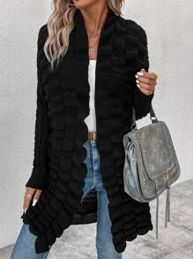 SHEIN LUNE 純色紋理下垂肩罩衫 - 黑色 - 查看 4