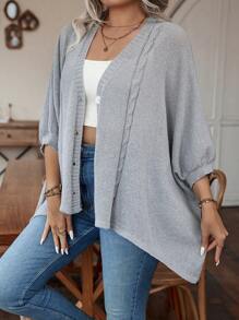 Calvaya Women's Plus Size Batwing Cardigan, Gray - Grey - View 7
