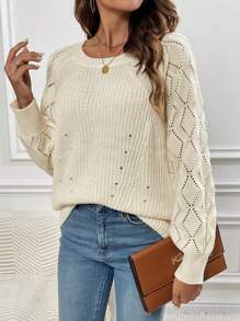 SHEIN LUNE 女性套頭毛衣 - 米色 - 查看 4