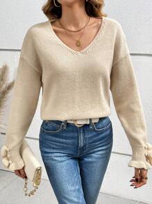 SHEIN Frenchy V Neck Drop Shoulder Sweater Winter
