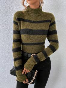 SHEIN LUNE Mẫu sọc Áo cao cổ 	
Fuzzy Áo len - Nhiều màu - Xem 4