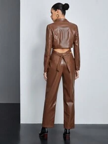 BizChic 女士單排釦開衩腿長褲套裝 - 咖啡棕 - 查看 2