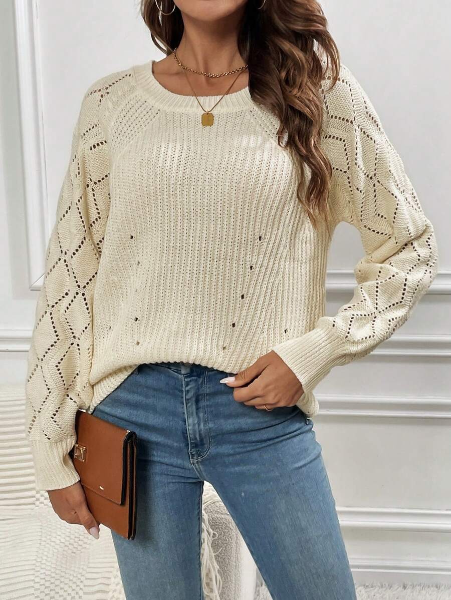 SHEIN LUNE 女性套頭毛衣 - 米色 - 查看 1