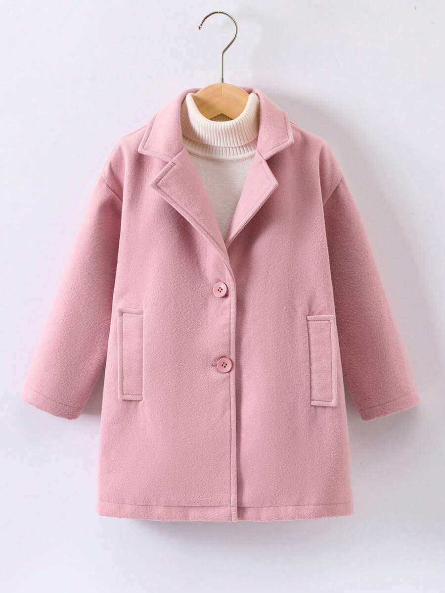 SHEIN Nhỏ bé Cô gái Màu thuần Len áo Với Bộ đồ Vòng cổ - Hồng - Xem 1