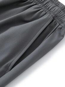 Men's Drawstring Waist Pants With Letter Detail Patch - Grey - View 5