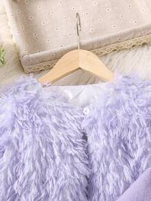 SHEIN Cô Gái Trẻ Nhung áo Và Màu thuần Đầm Hai chiếc Bộ - Màu tím - Xem 3