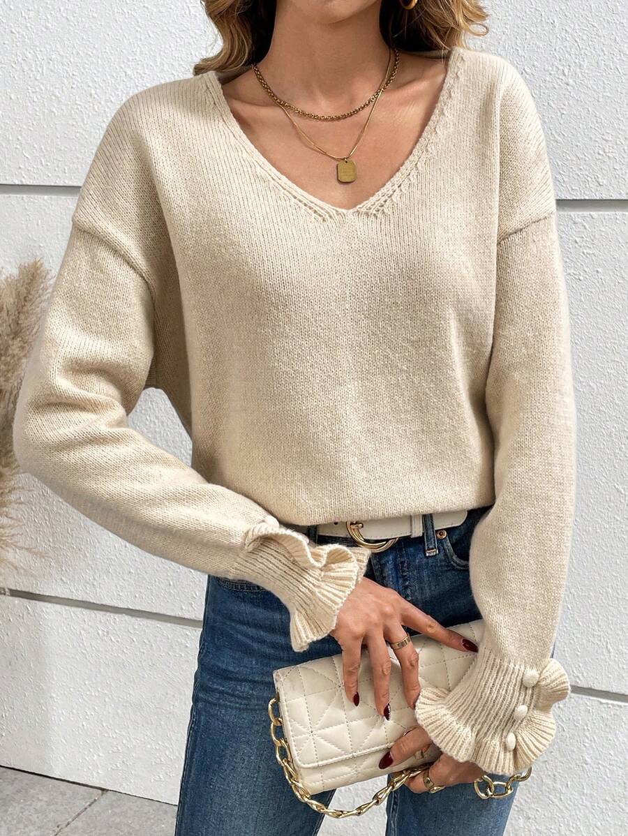 SHEIN Frenchy V Neck Drop Shoulder Sweater Winter