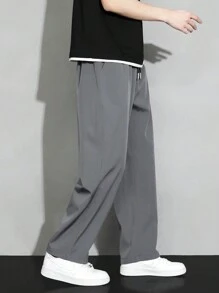 Men's Drawstring Waist Pants With Letter Detail Patch - Grey - View 6