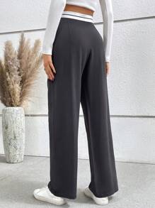 SHEIN Frenchy Tương phản Eo quần ống rộng Quần tây - Nhiều màu - Xem 2