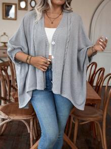Calvaya Women's Plus Size Batwing Cardigan, Gray - Grey - View 6