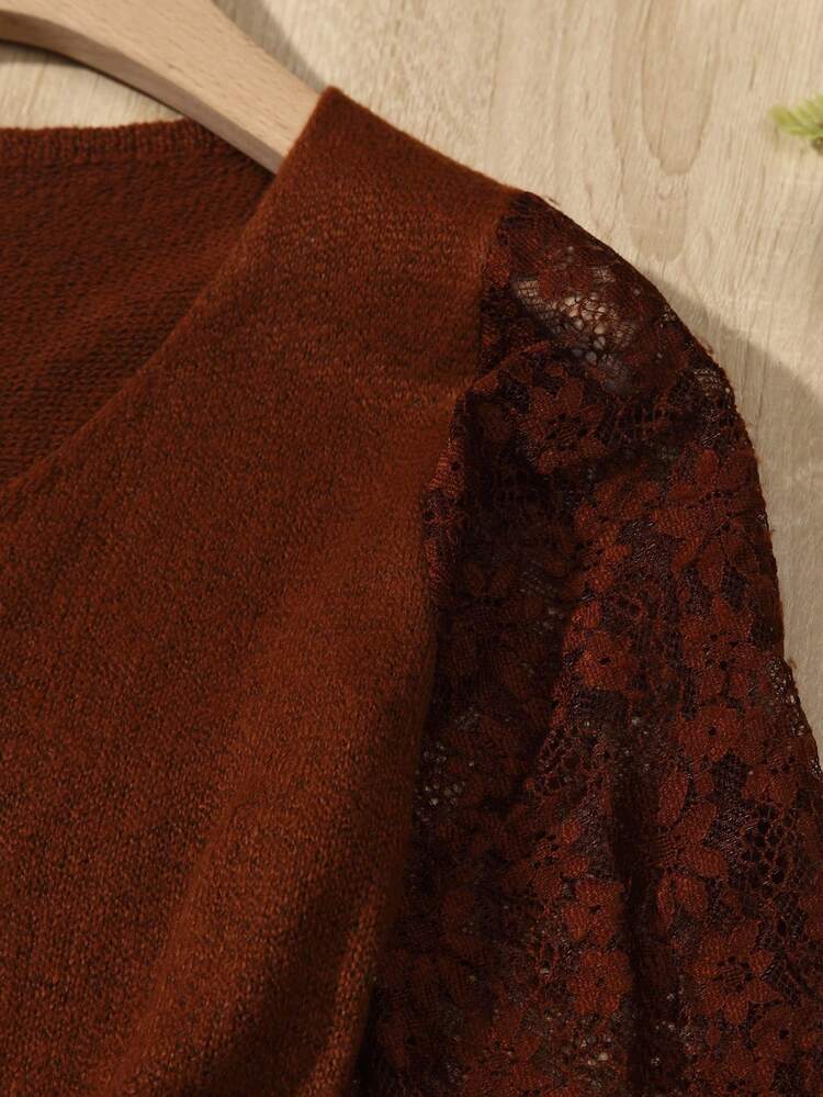 Contrast Lace Sleeve Sweater Dress