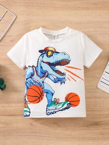 SHEIN 男童卡通恐龍印花 T 卹 - 紅色 - 查看 5