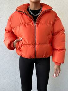 EURMUSE Zip Up Puffer Coat - Orange - View 5