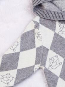 Baby Boys' Cartoon & Diamond Pattern Hooded Cardigan With Zipper - Grey - View 5