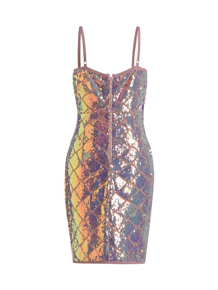 Teen Girls' High-End Elegant Full Sequined Cocktail Dress, Suitable For Performances, Parties, And Birthdays, Autumn And Winter