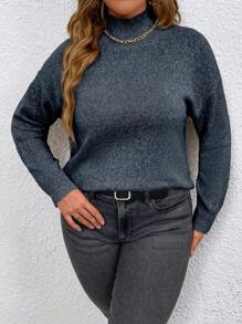 Calvaya Kích thước lớn Màu thuần Thả vai Áo len - Xanh đậm - Xem 3