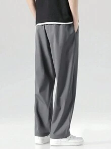 Men's Drawstring Waist Pants With Letter Detail Patch - Grey - View 2