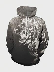 Manfinity LEGND Men's Animal Printed Drawstring Hoodie - Black and White - View 3