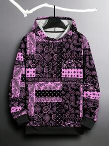 Manfinity EMRG Lỏng lẻo phù hợp Nam In hoa Paisley Dây rút Hoodie - màu đen - Xem 1