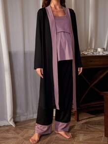 Moonlight&Mama 孕妇简约拼接睡衣套装，适合妈妈们秋冬穿着 - 彩色 - 查看 5