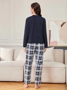 女士絨布雪花格紋家居服套裝