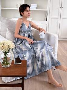 DAZY 女裝水染滑軌連衣裙配褶邊領口 - 霧霾藍 - 查看 7