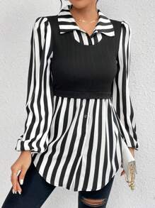 SHEIN LUNE 隨機印花,女士上衣 - 黑色 - 查看 4