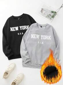 SHEIN Essnce Sudadera De Polar Con Estampado De Letras - Multicolor - Ver 1