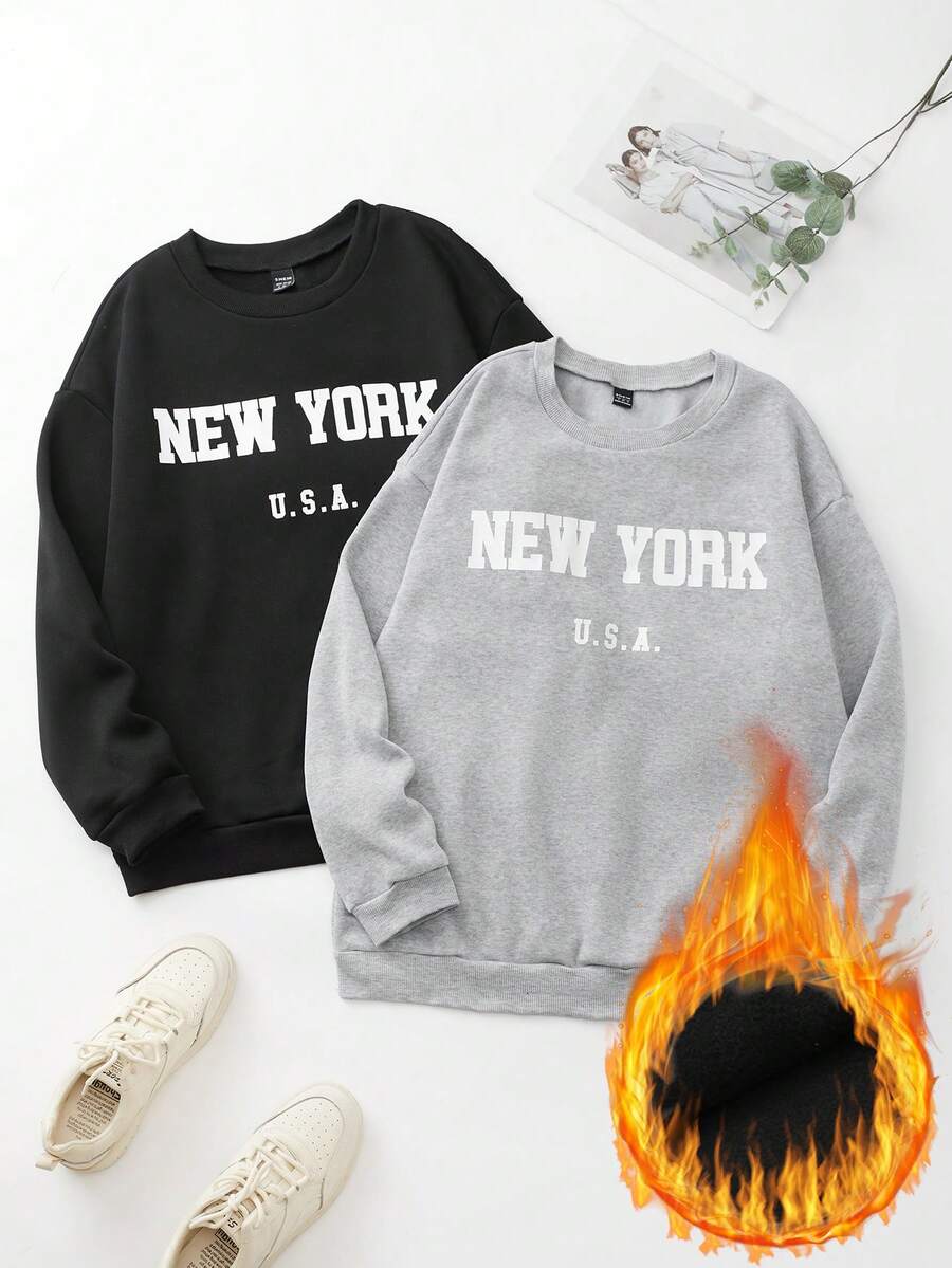 SHEIN Essnce Sudadera De Polar Con Estampado De Letras - Multicolor - Ver 1