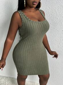 Slaydiva Hơn Mở Mặt trước áo & Váy Bodycon Tank - xanh quân đội - Xem 5