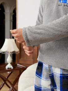 男士字母刺绣泰迪熊睡衣套装/睡衣套装 - 彩色 - 查看 4