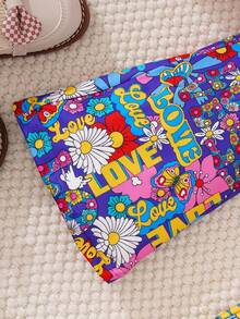 SHEIN Cô Gái Trẻ In Chữ & Hoa Áo chui đầu & Quần ống loe - Hồng - Xem 4