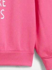 SHEIN 少女休閒字母印花長袖圓領運動衫,適合秋冬季節 - 玫紅色 - 查看 3