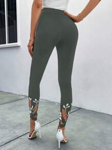 SHEIN Clasi 女士花卉圖案長打底褲 - 軍綠色 - 查看 2