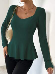 SHEIN Essnce 女款插肩袖甜心領毛衣,附插肩袖 - 綠色 - 查看 5