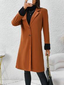 SHEIN Clasi 女士單排釦兩色袖口羊毛大衣 - 咖啡棕 - 查看 4