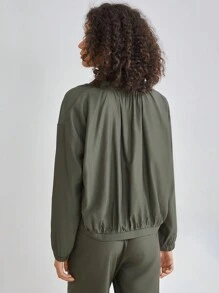 Ocili Leisure Women's Stand Collar Single-Breasted Homewear Top - Army Green - View 2
