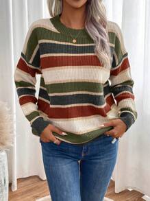 SHEIN Essnce Khối màu Vòng cổ Áo len Với Thả vai Tay áo - Nhiều màu - Xem 6