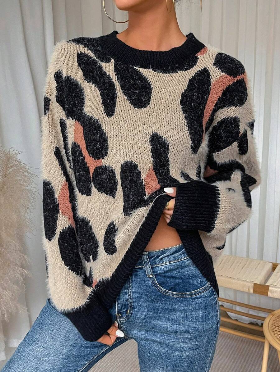 SHEIN LUNE 圖形圖案落肩袖套頭毛衣