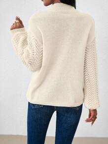 Chiquease 立领落肩灯笼袖针织套头衫秋冬毛衣 - 米色 - 查看 3