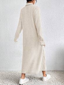 SHEIN LUNE Solid Color Knitted Ribbed Bodycon Dress - Apricot - View 2